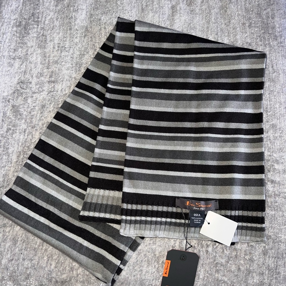 Ben Sherman Charcoal and Black Striped Scarf